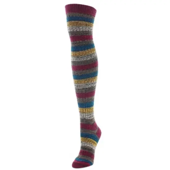 Memoi Women's Multicolor Stripe Over The Knee Sock Burgundy One Size image {2}