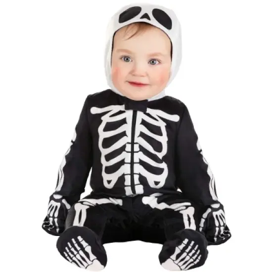 HalloweenCostumes.com Baby Skeleton Jumpsuit | Infant Halloween Costume With Hood And Attached Mitts | Cute & Spooky image {3}