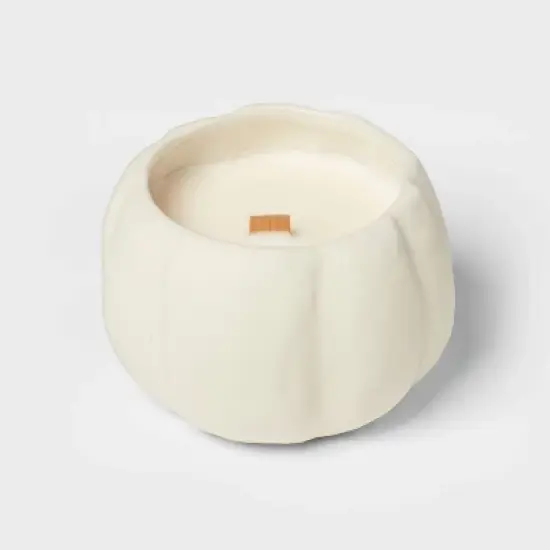 12oz Brushed Abstract Pumpkin Ceramic with Woodwick and Dustcover Spice Vanilla Fig Candle - Threshold&trade; image {3}
