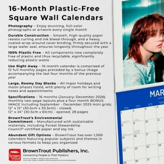 BrownTrout TXT 2026 12"x24" Hanging Square Wall Calendar Plastic-Free image {5}