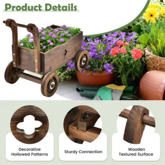Decorative Wagon Cart Plant Flower Pot Stand Wooden Raised Garden Planter Box image {8}