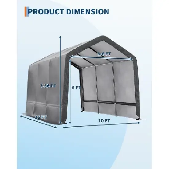 10x15FT Carport with 2 Roll-Up Doors & Vents, 240G Heavy-Duty Waterproof PE Tarp, UV-Resistant Storage Sheds for Motorcycle, Firewood & Tools image {1}