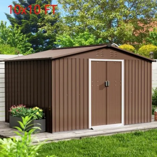 Outdoor Metal Storage Shed Garden Tool House With Lockable Doors for Yard image {7}