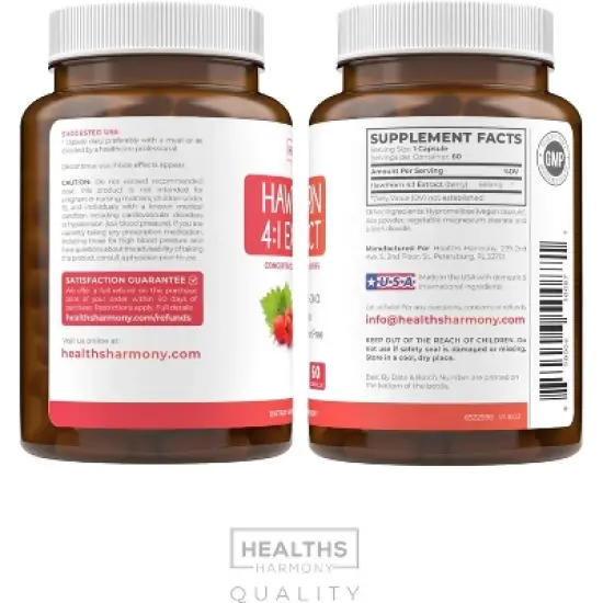 Hawthorn Berry Capsules, Cardiovascular and Immune Health, 4:1 Extract, Health's Harmony, 60, 120 or 180ct image {1}