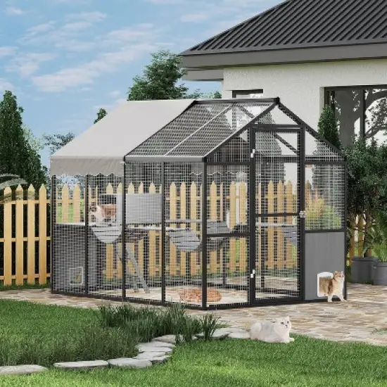 Nasitip XL Aluminum Catio with Weatherproof Roof, Multi-Level Cat Enclosure with Walkways & Condo for Outdoor Cats image {10}