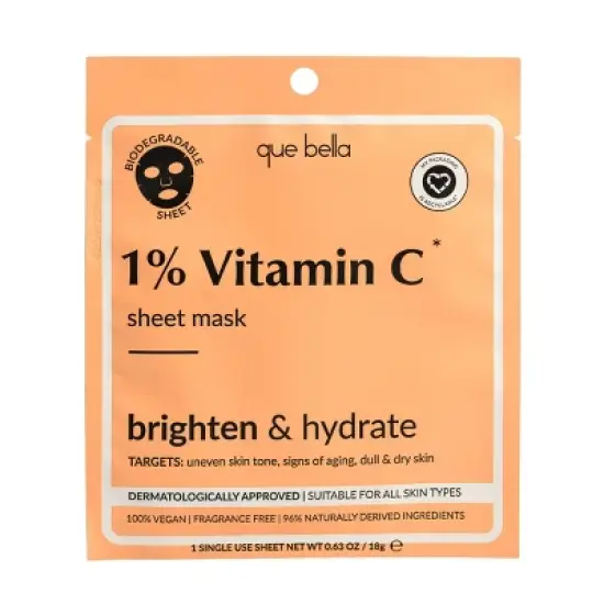 Que Bella 1% Vitamin C Sheet Mask - 0.63oz image {7}