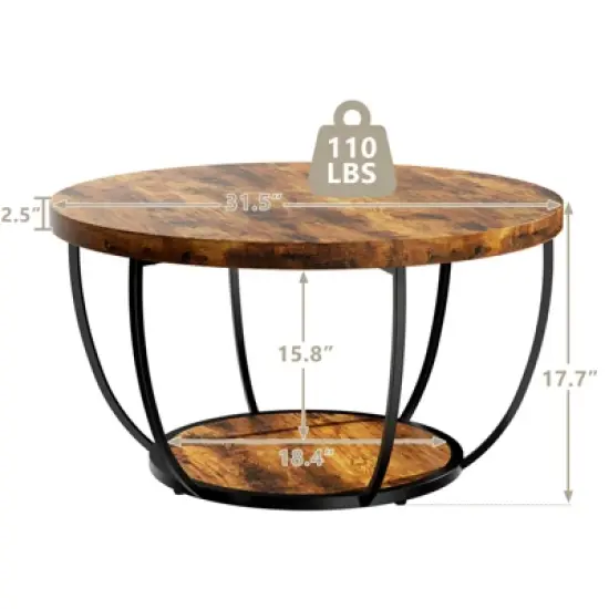ORRD 31.5" Round 2-Tier Wood Coffee Table: Storage, Modern Accent image {6}