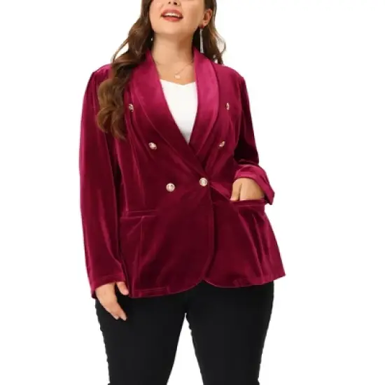 Agnes Orinda Women's Plus Size Festival Party Button Notched Lapel Velvet Blazer image {1}