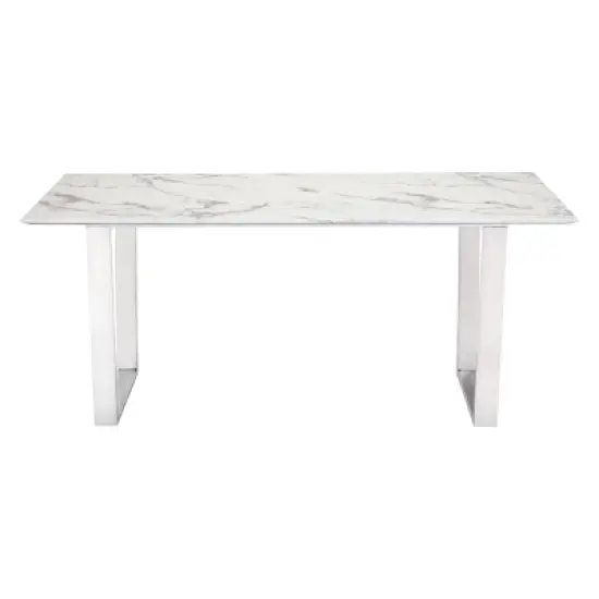 Modern Rectangular Faux Marble Dining Table - Stone, Brushed Stainless Steel - ZM Home image {3}