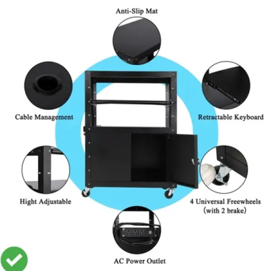 Rolling/Mobile AV Cart w/Locking Cabinet Laptop Stand and Drop Leaves Height Adjustable Mobile Utility Cart Workstation image {3}