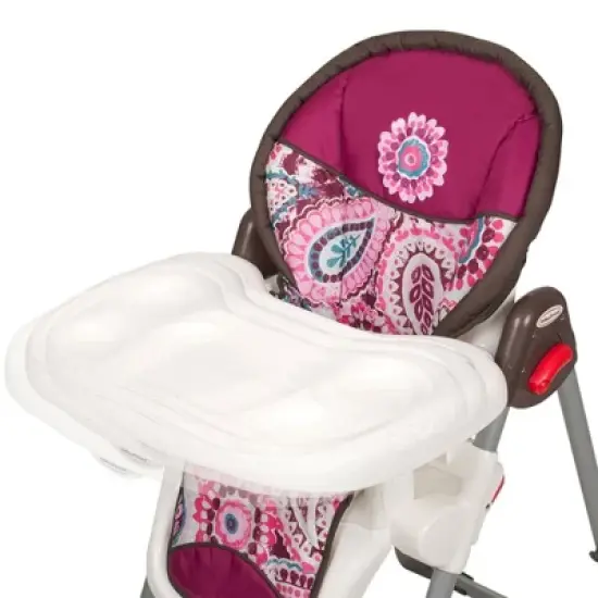 Baby Trend Sit-Right Durable Steel Frame Compact Freestanding Foldable High Chair w/Reclining Seat, Safety Harness, & Removable Tray Insert, Paisley image {4}