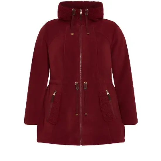 Women's Plus Size Fleece Hood Coat - rhubarb | AVENUE image {5}