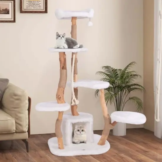 Costway 66" Tall Solid Wood Cat Tree with Perch Condo Jute Scratching Posts Sisal Rope image {3}