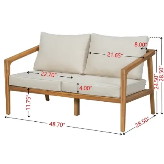 Outdoor Acacia Wood Side Loveseat,Fabric Upholstered Armrests Sofa With Solid Wood Frame,Slatted Backrest Patio Sofa Chair-Coolbibila image {3}
