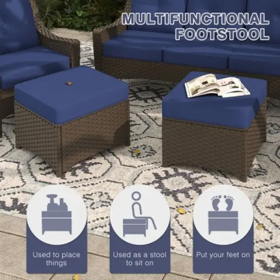 YARDSIGHT 2-Piece Outdoor Patio Ottoman - All-Weather Dark Brown Wicker Rattan Footstool/Seat for Indoor & Outdoor image {3}