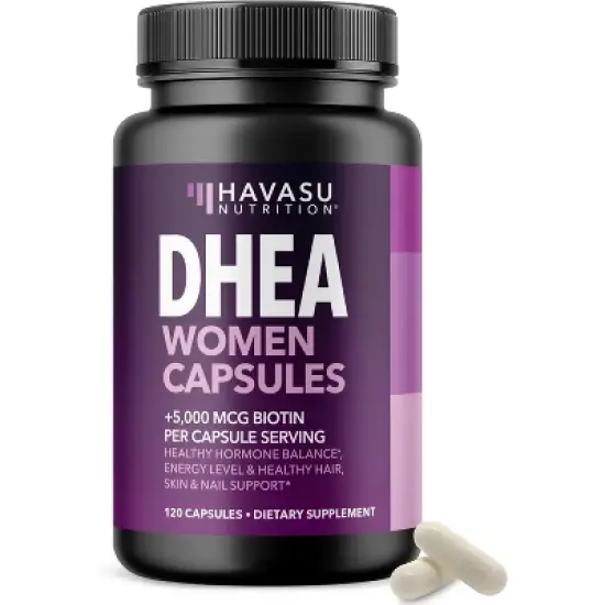 DHEA Supplement for Women with Biotin 5000mcg, DHEA 50mg and Biotin Capsules for Hormone Balance and Hair, Skin, Nail Support, Havasu Nutrition, 120ct image {8}