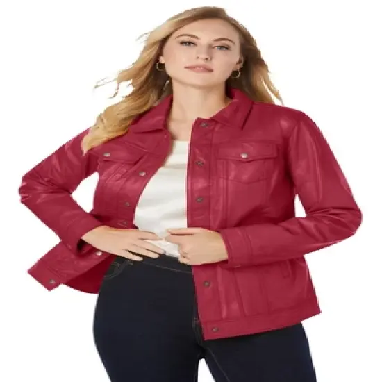 Jessica London Women&rsquo;s Plus Size Denim Style Leather Jacket image {5}