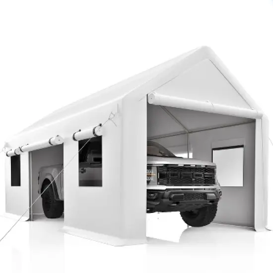 12 x 20FT Heavy Duty Carport with Roll-Up Windows, Portable Garage with Removable Sidewalls & Doors image {9}