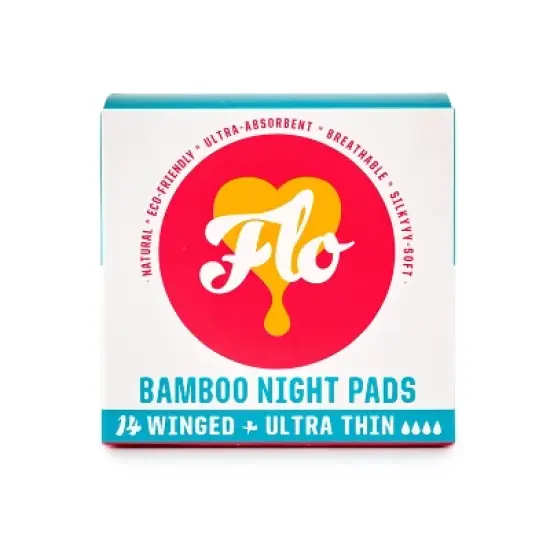 Flo Organic Bamboo Silky-Soft Ultra-Thin Absorbent Night with Wings Maxi Pads - 14ct image {6}