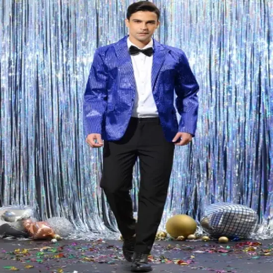 Lars Amadeus Men's Peak Lapel Party Wedding Shiny Sequins Tuxedo Blazers image {2}