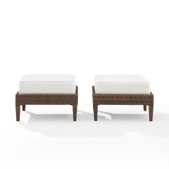 Capella 2pk Outdoor Wicker Ottomans - Cream/Brown - Crosley image {5}