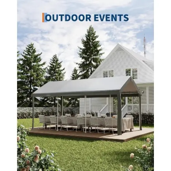 10x20FT Heavy-Duty Carport Canopy &ndash; Galvanized Steel Frame, Waterproof & UV-Resistant (White/Grey/Yellow) image {3}