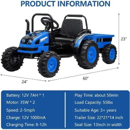 Garvee 12V Kids Ride On Tractor with Trailer, Electric Tractor with Remote Control,Safety Belt,for Boys Girls image {7}