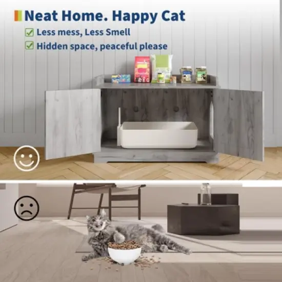 Cat Litter Box Enclosure Hidden Litter Box Cabinet with Wooden Barn Door, Side Table Style Indoor Cat House, Fits Most Litter Boxes image {4}