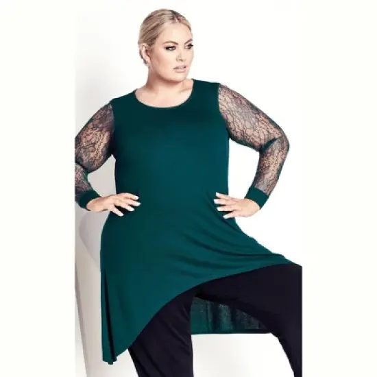 Women's Plus Size Lacey Sleeve Tunic - sea green | AVENUE STUDIO image {3}