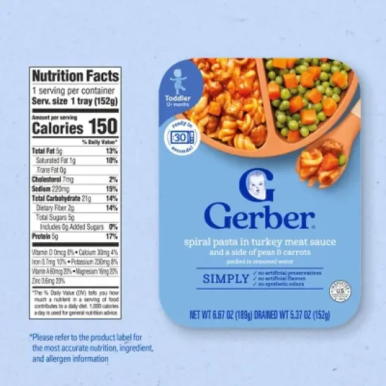 Gerber Baby Food Spiral Pasta in Turkey Meat Sauce with Green and Yellow Beans Toddler Meals- 6.67oz image {6}
