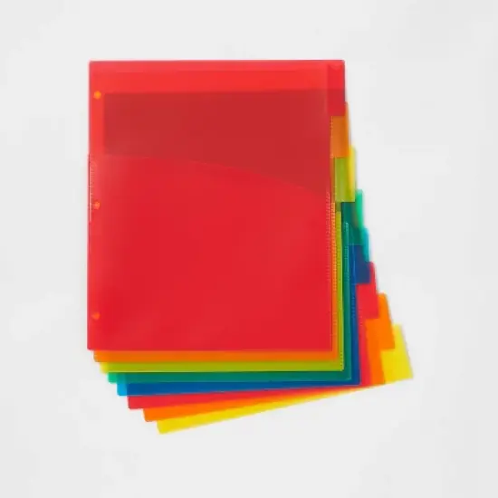 8ct Tabbed Plastic Index Dividers with Pockets - up&up&trade;: Multicolor 3 Hole Punched Binder Dividers image {2}