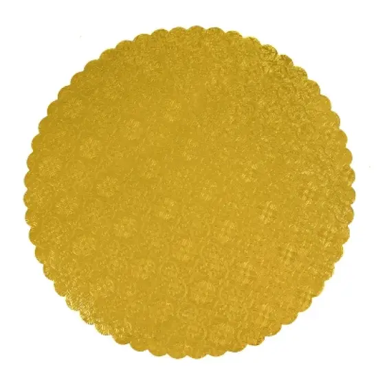 O'Creme Gold Scalloped Corrugated Round Cake Board, 7", Pack of 10 image {3}