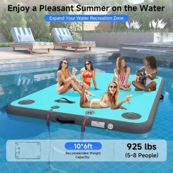 Real Relax Inflatable Floating Dock for Lake, Floating Platform for Pool Beach Ocean with Rope Ladder,Non-Slip Surface, 6 Inch Thick PVC Construction image {1}