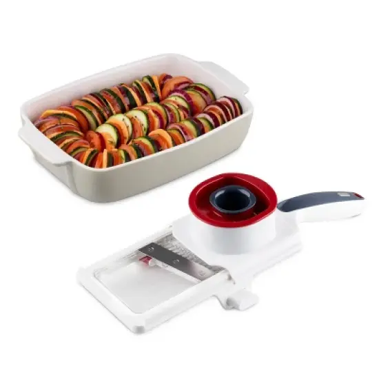 Zyliss Easy Control Handheld Kitchen Slicer Red/Gray/White: Mandoline Vegetable & Potato Slicer, Ergonomic Handle, Dishwasher-Safe image {4}