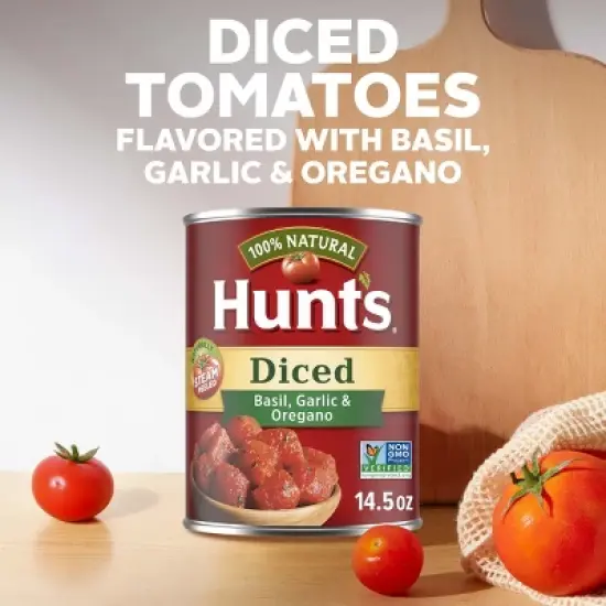 Hunt's 100% Natural Basil, Garlic & Oregano Diced Tomatoes 14.5oz image {3}