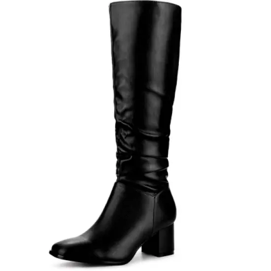 Perphy Women's Thigh High Boots Square Toe Chunky Heel Slouching Knee High Boots image {4}