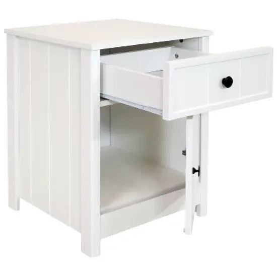 Sunnydaze Beadboard Nightstand Side Table with Drawer and Cabinet - 23.75" H - White image {4}