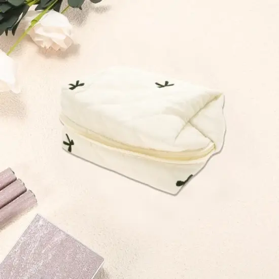 Unique Bargains Rectangle Bow Embroidery Makeup Bag 1 Pc image {2}