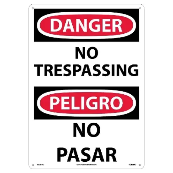 National Marker No Trespassing (Bilingual) 20X14 Rigid Plastic Danger Sign ESD81RC image {1}