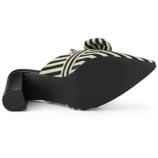 Allegra K Women's Stripe Bow Pointed Toe Block Heel Mules image {5}