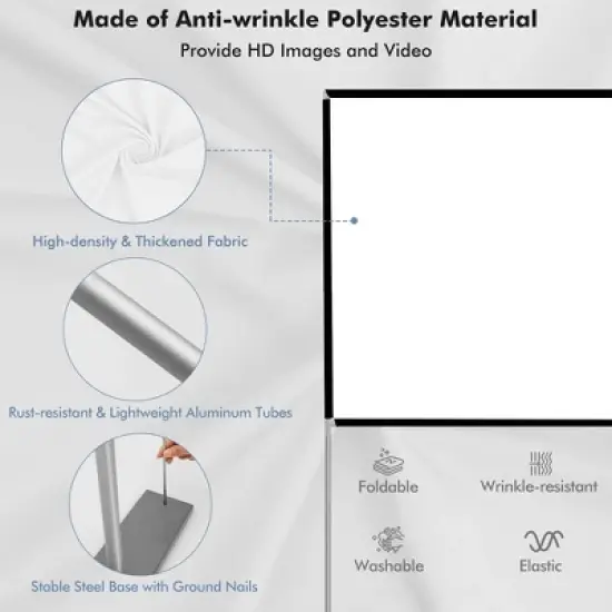 Costway 100'' Projector Screen w/ Stand 16:9 HD 4K Indoor Outdoor Projection Movie Screen image {8}