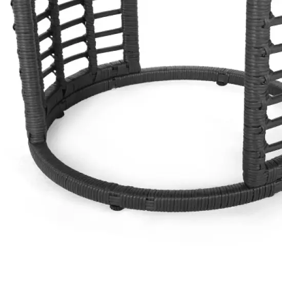 GDFStudio Achill Circular Outdoor Wicker and Tempered Glass Side Table image {4}