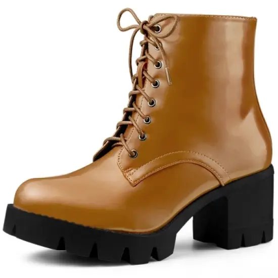 Allegra K Women's Platform Chunky Heel Combat Boots image {8}