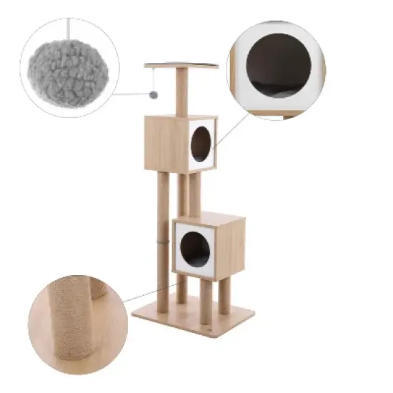 Sawyer 3-Tier Minimalist Jute Cat Tree Condo with Scratching posts, and Fuzzy Toy image {2}