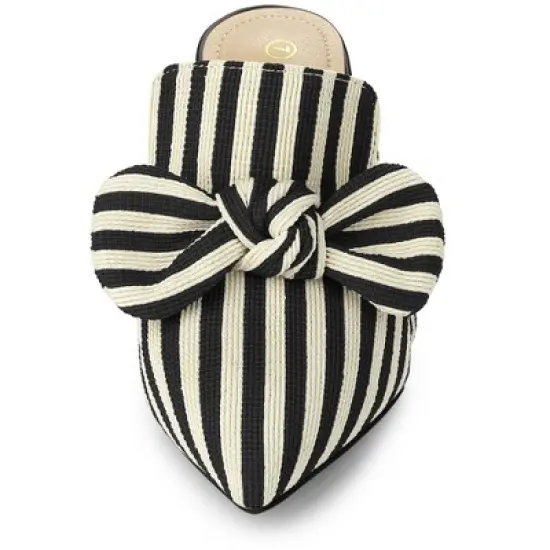 Allegra K Women's Stripe Bow Slip on Stiletto Heel Slides Mules image {2}