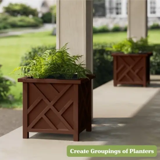 15.5-inch Lattice Design Planter Box - Decorative Outdoor Flower or Plant Pot - Front Porch, Patio, and Garden Decor by Pure Garden image {2}