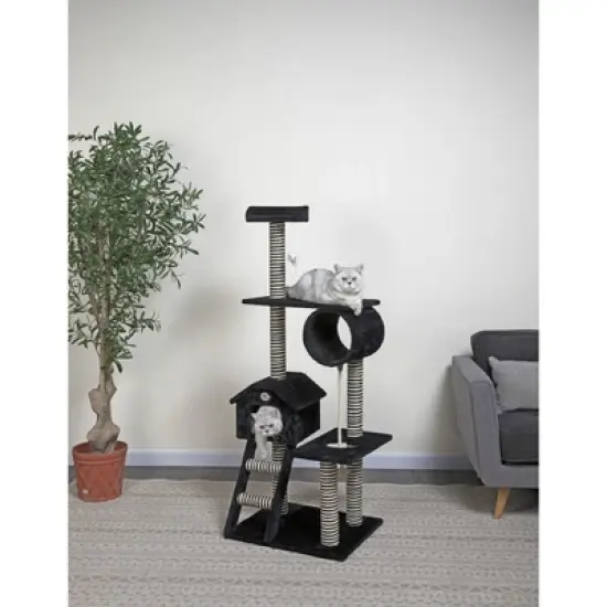 Go Pet Club 60" Black Cat Tree Condo with Sisal Covered Posts F44 - Black image {2}