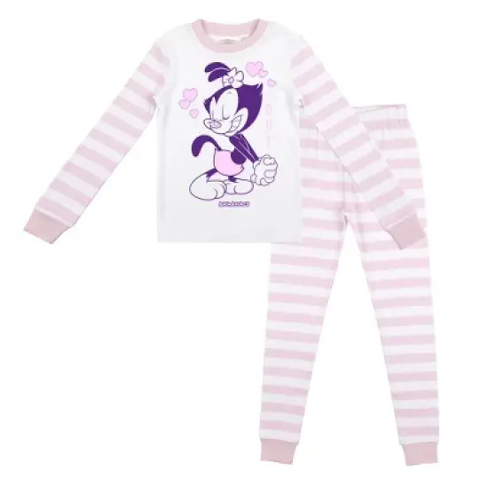 Animaniacs Dot and Hearts with Pink and White Stripe Pattern Youth Girl's Long Sleeve Pajama Set image {4}