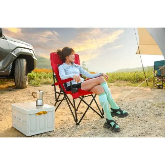 PAGED Camping Lounge Chairs with Cup Holder,Outdoor Portable Chairs with High Back,Folding Chairs for Lawn,Beach image {5}