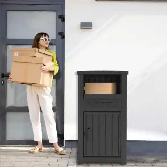 SEVOBAL Deck Boxes 48 Gallon Package Delivery Boxes, Lockable Outdoor Storage Box, Large Package Delivery Waterproof Deck Box, Black, image {1}